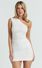 Viola Mini Dress - One Shoulder Gathered Dress in White