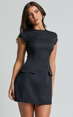 Wyatt Mini Dress - Short Sleeve A Line Dress in Black