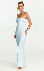 Zaya Midi Dress - Strapless Satin Slip Dress in Pale Blue