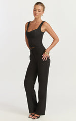 Isla Pants - Mid Waisted Straight Leg Tailored Pants in Black