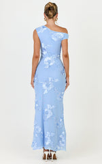 Flora Midi Dress - One Shoulder Dress in Blue