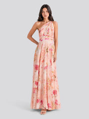 Bouquet Floral A-Line One Shoulder Chiffon Dress