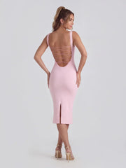 Lace Trimmed Backless Midi Dress