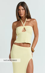 Agnes Top - Halter Neck Cut Out Knitted Top in Lemon