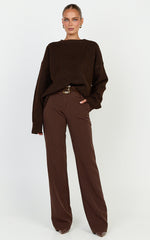 Amanda Jumper - Crew Neck Long Sleeve Knit Sweater in Chocolate