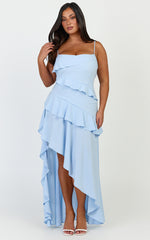 Arabella Maxi Dress - Tiered Ruffle Fit And Flare Dress in Blue