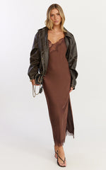 Ava Midi Dress - Lace Trim Scallop Hem Camisole Dress in Chocolate
