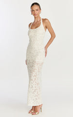 Benny Maxi Dress - Halter Neck Backless Bodycon Dress in Off White