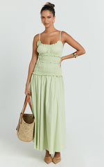 Cami Midi Dress - Rushed Bodice Dress in Sage