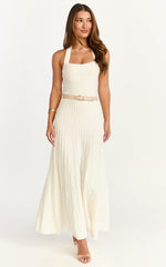 Candace Midi Dress - Halter Neck Ribbed Knit Dress in Cream