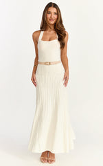 Candace Midi Dress - Halter Neck Ribbed Knit Dress in Cream