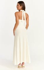 Candace Midi Dress - Halter Neck Ribbed Knit Dress in Cream