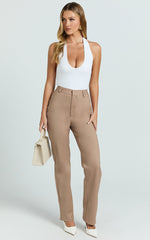 Carolyn Pants - High Waist Slim Straight Leg Tailored Pants in Mocha
