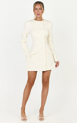 Charlotte Mini Dress - Double Breasted Long Sleeve Dress in Cream
