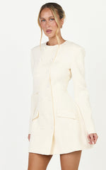 Charlotte Mini Dress - Double Breasted Long Sleeve Dress in Cream
