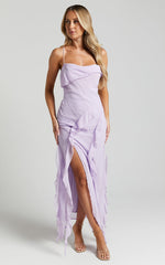 Connie Midi Dress - Ruffle Detail Dress in Lilac