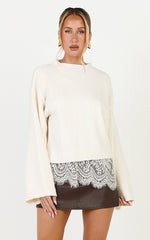 Cora Jumper - Crew Neck Knit Sweater With Lace Trim in Cream