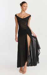 Demetria Maxi Dress - Mesh Bodycon Dress in Black