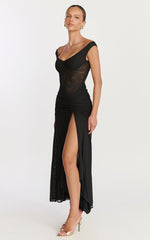 Demetria Maxi Dress - Mesh Bodycon Dress in Black