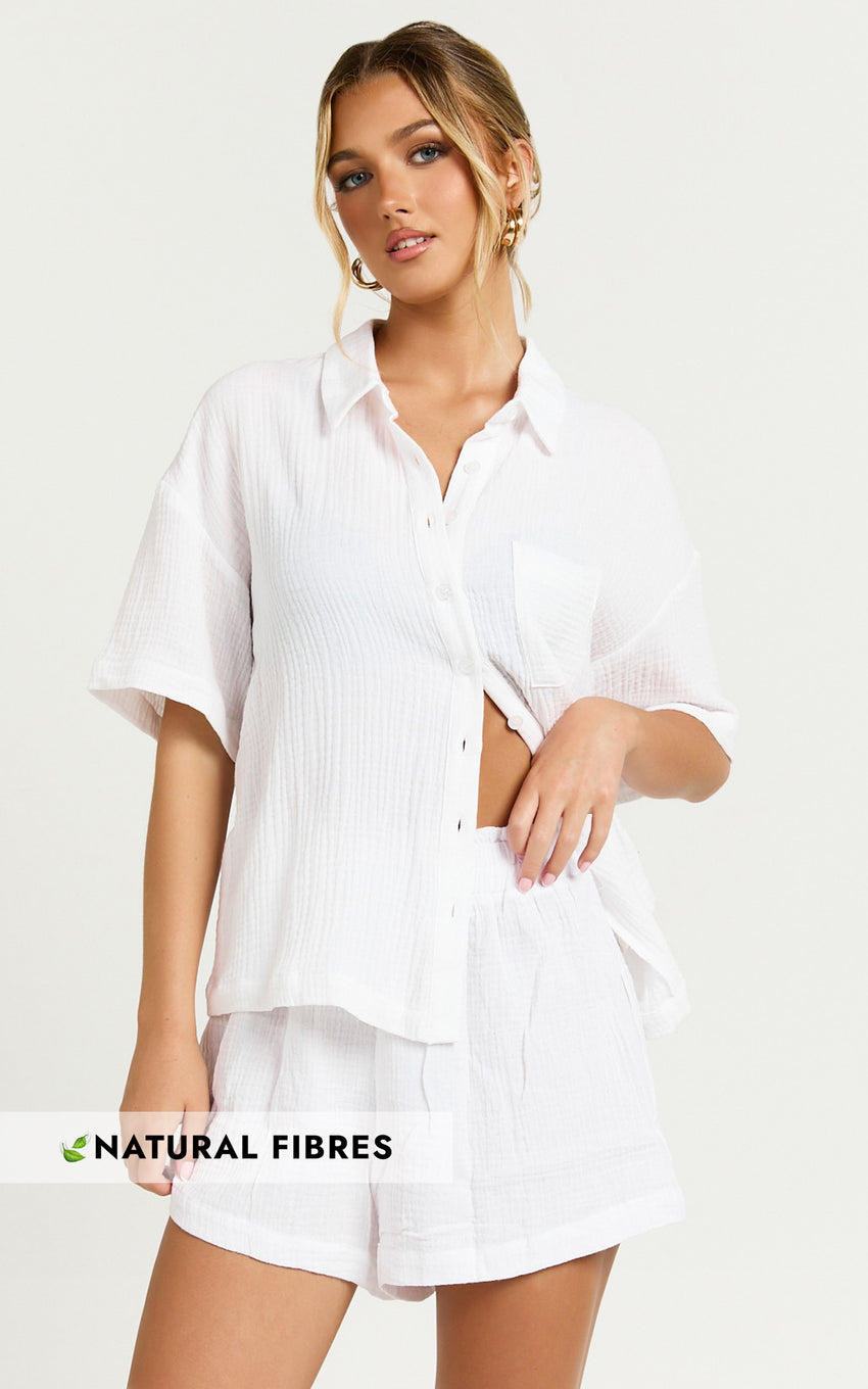 Donita Shorts - Elastic Waist Shorts in White