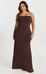 Edna Maxi Dress - Straight Neck A Line Maxi Dress in Choc