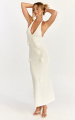 Elodie Maxi Dress - Halter 3D Floral Knit Dress in Cream