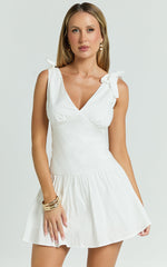 Elyza Mini Dress - V-neck Tierred Dress in White