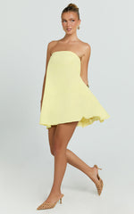 Emmie Mini Dress - Strapless Trapeze Mini Dress in Lemon