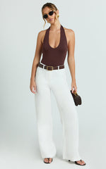 Evie Pants - Mid Rise Wide Leg Linen Blend Tailored Pants in White