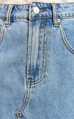 Jaden Mini Skirt - High Waisted Recycled Denim Mini Skirt in Mid Blue Wash
