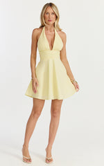 Janie Mini Dress - Halter Neck Dress in Lemon