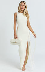 Joanne Maxi Dress - Scoop Neck Fringe Dress in Ivory