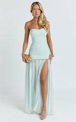 Jocelyn Maxi Dress - Strapless Ruched Fit And Flare Dress in Mint