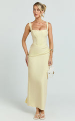 Karlie Maxi Dress - Scoop Neck Fitted Dress in Lemon