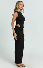Klarisse Two Piece Top and Skirt Set - Asym Top and Maxi Skirt Set in Black