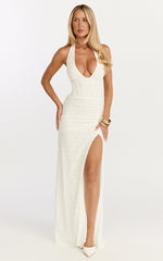 Lacey Maxi Dress - Lace Corset Style Bodice Halter Dress in White
