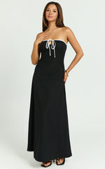 Lashara Midi Linen Blend Dress - Strapless Contrast Dress in Black