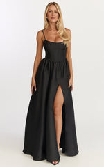 Louisa Maxi Dress - Boned Bodice Lace Up Back Dress in Black