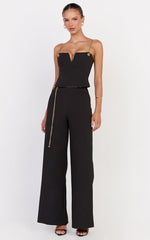 Miren Top - V Front Chain Strap Bustier Top in Black