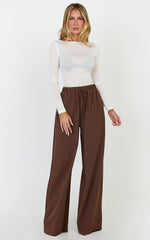 Nicole Pants - High Waist Elasticated Gathered Waist Wide Leg Pants in Mocha