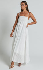 Noremi Midi Dress - Strappy Straight Neck A Line Dress in White