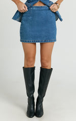 Paige Mini Skirt - High Waisted Denim Skirt in Authentic Dark Blue Wash