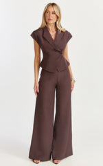 Poppy Top - Cap Sleeve Double Breasted Vest Top in Dark Chocolate