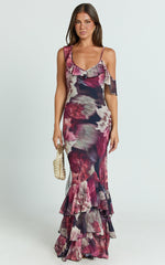 Riley Maxi Dress - Asymmetric Ruffle Detail Maxi Dress in Mariache Rose