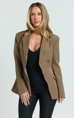 Sally Blazer - Cross Over Fitted Tailored Blazer in Khaki