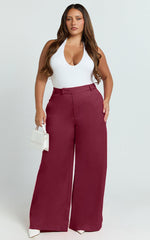 Selena Pants - High Waisted Wide Leg Tailored Pants in Wine