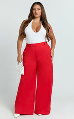 Selena Pants - High Waisted Wide Leg Tailored Pants in Red