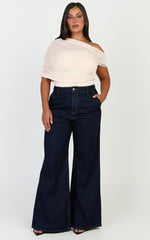 Sophia Top - Draped One Shoulder Mesh Overlay Top in Cream