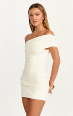 Stefanie Mini Dress - Ruched One Shoulder Dress in White
