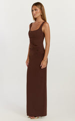 Stormi Maxi Dress - Balconette Bodice Side Split Dress in Chocolate